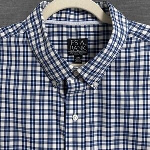 Jos A Bank Shirt XXL Signature Blue Plaid Wrinkle Free OCBD Oxford Button Down
